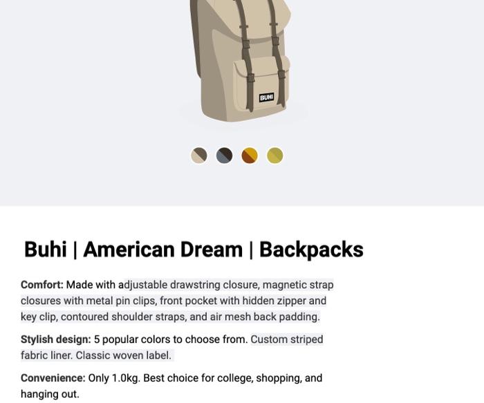 Optimize the american dream backpack landing page