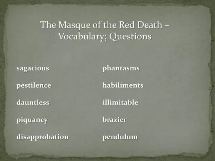 The masque of the red death vocabulary practice